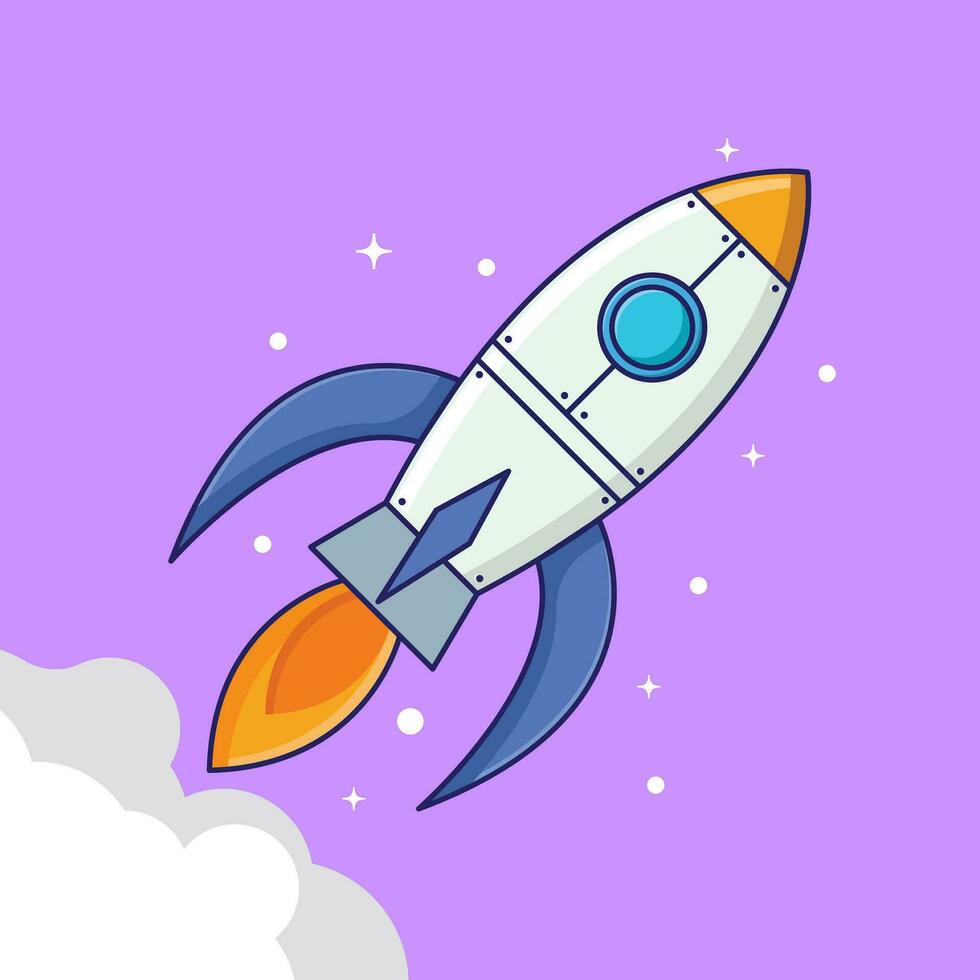 Space Rocket Vector Icon Illustration. Flat Cartoon Style Suitable for Web Landing Page, Banner, Flyer, Sticker, Card, Background