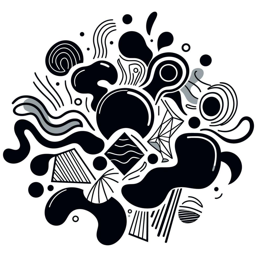 abstract organic shapes with black geometric cutting doodles trendy random shapes vector