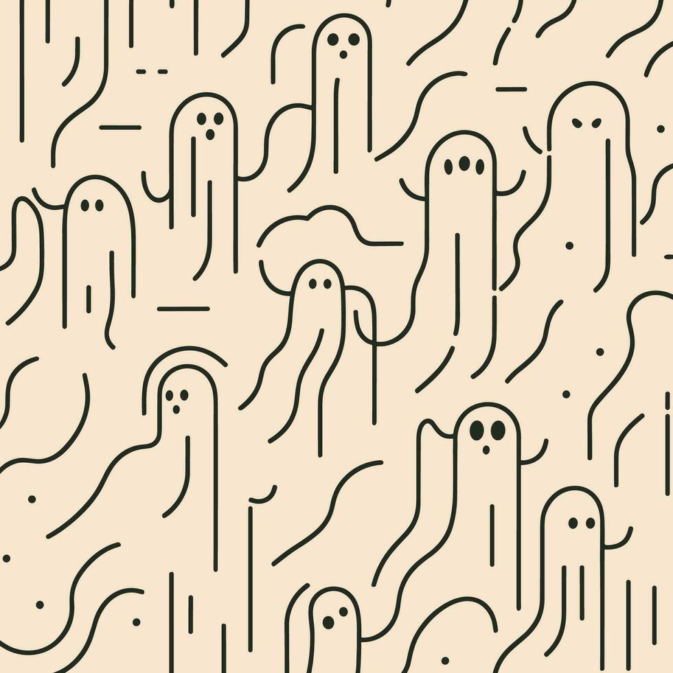 Simple minimal seamless pattern with linear ghost on a beige background vector