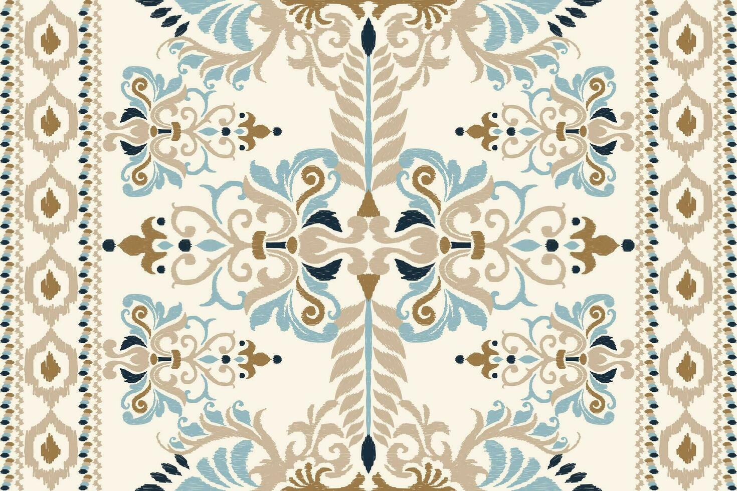 Ikat floral paisley embroidery on white background.Ikat ethnic oriental pattern traditional.Aztec style abstract vector illustration.design for texture,fabric,clothing,wrapping,decoration,scarf,carpet