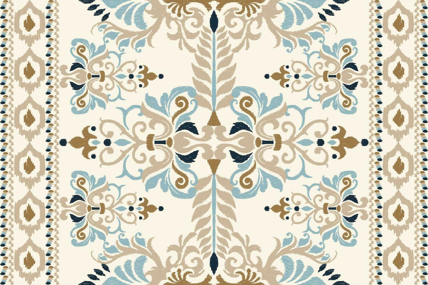 ikat floral cachemir bordado en blanco fondo.ikat étnico oriental modelo tradicional.azteca estilo resumen vector ilustración.diseño para textura,tela,ropa,envoltura,decoración,bufanda,alfombra