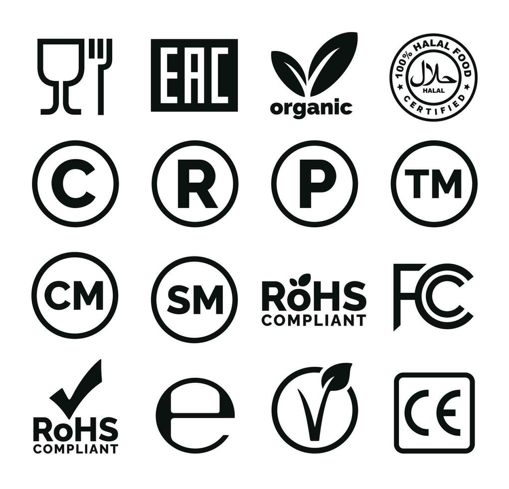 Packaging symbols set vector illustration. Trade mark copyright symbol set