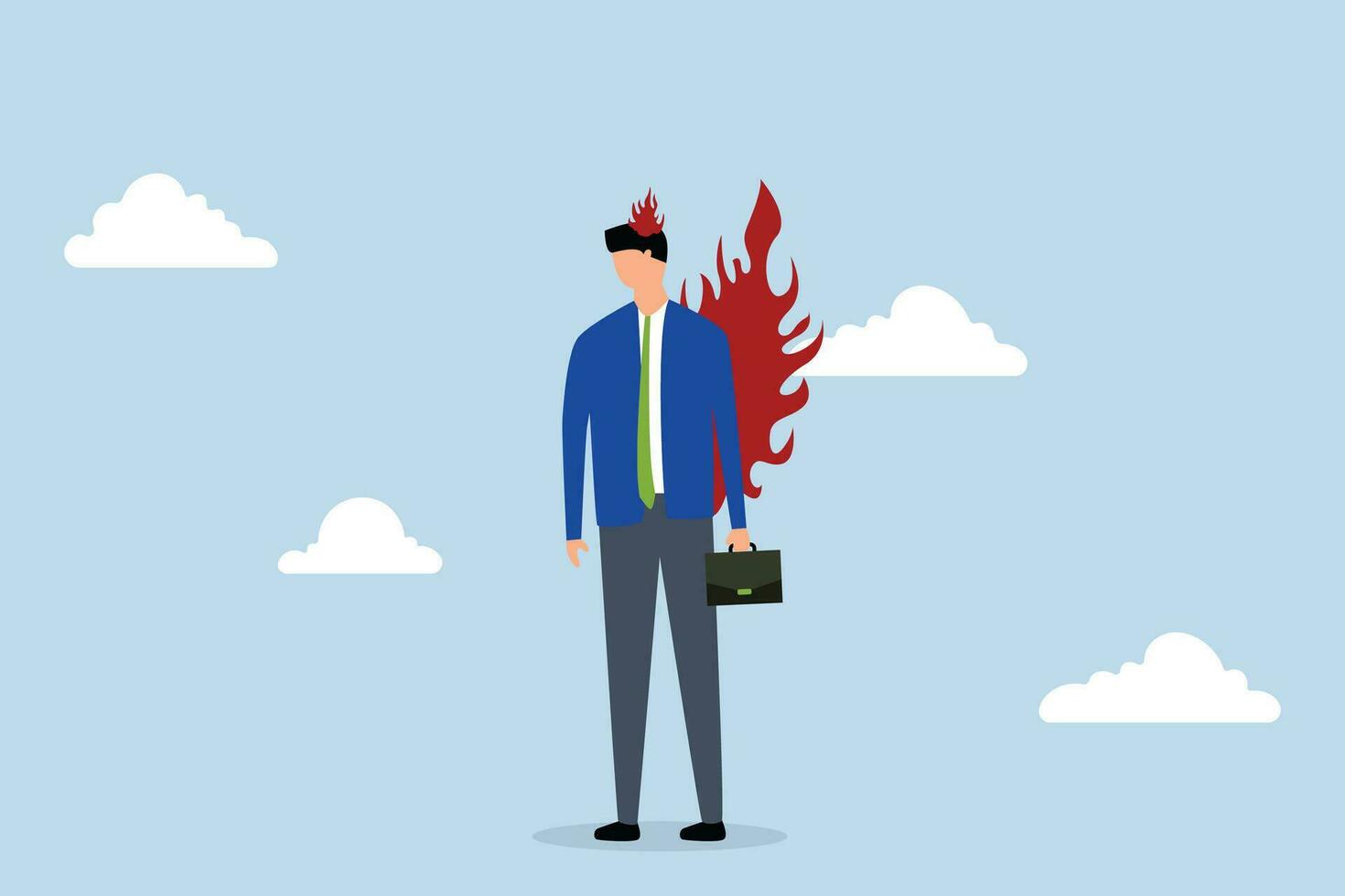 Employee burn out. Depressed employee  got frustrated thinking about work with unfinished numbers in his head. vector