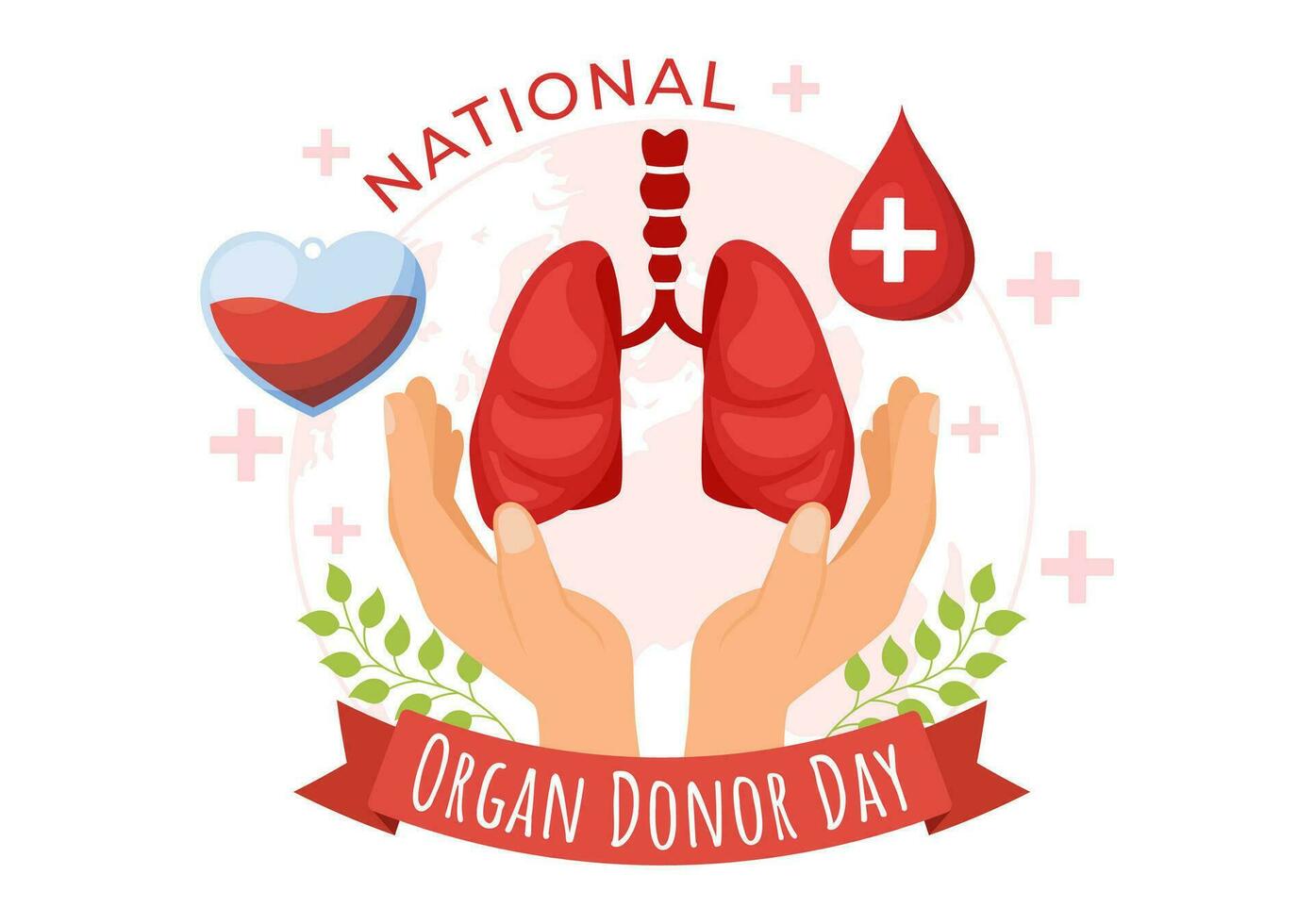 nacional Organo donante día vector ilustración en 14 febrero con riñones, corazón, livianos o hígado para trasplante y cuidado de la salud en plano antecedentes