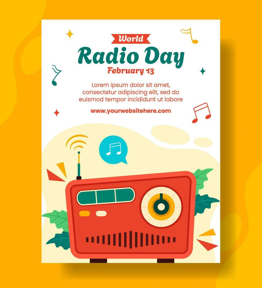 Radio Day Vertical Poster Flat Cartoon Hand Drawn Templates Background Illustration vector