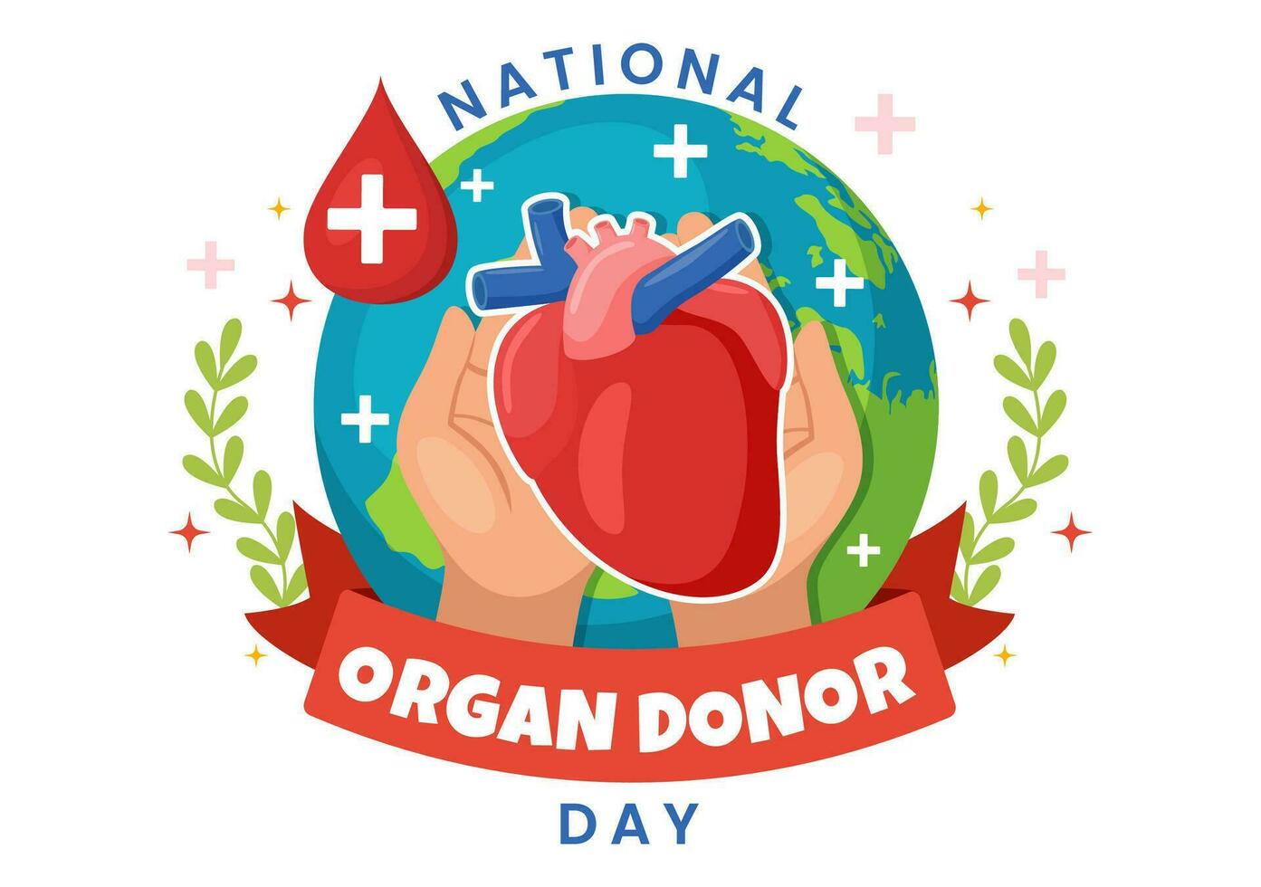 National Organ Donor Day Vector Illustration on 14 February with Kidneys, Heart, Lungs or Liver for Transplantation and Healthcare in Flat Background