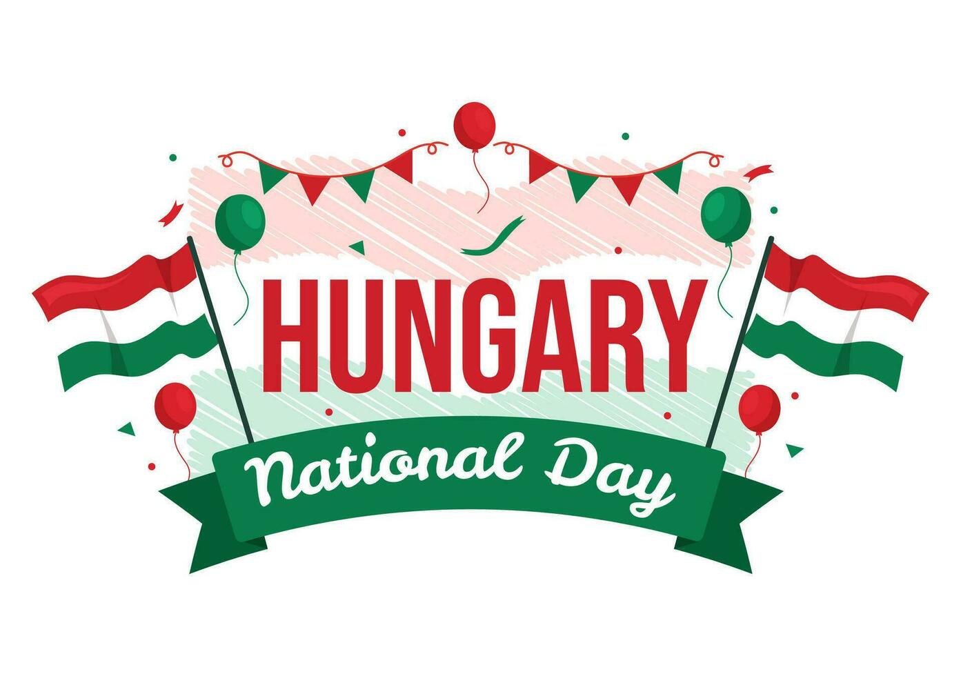 Happy Hungary National Day Vector Illustration on 15th of March with Hungary Flag in Flat Holiday Celebration Cartoon Background Design
