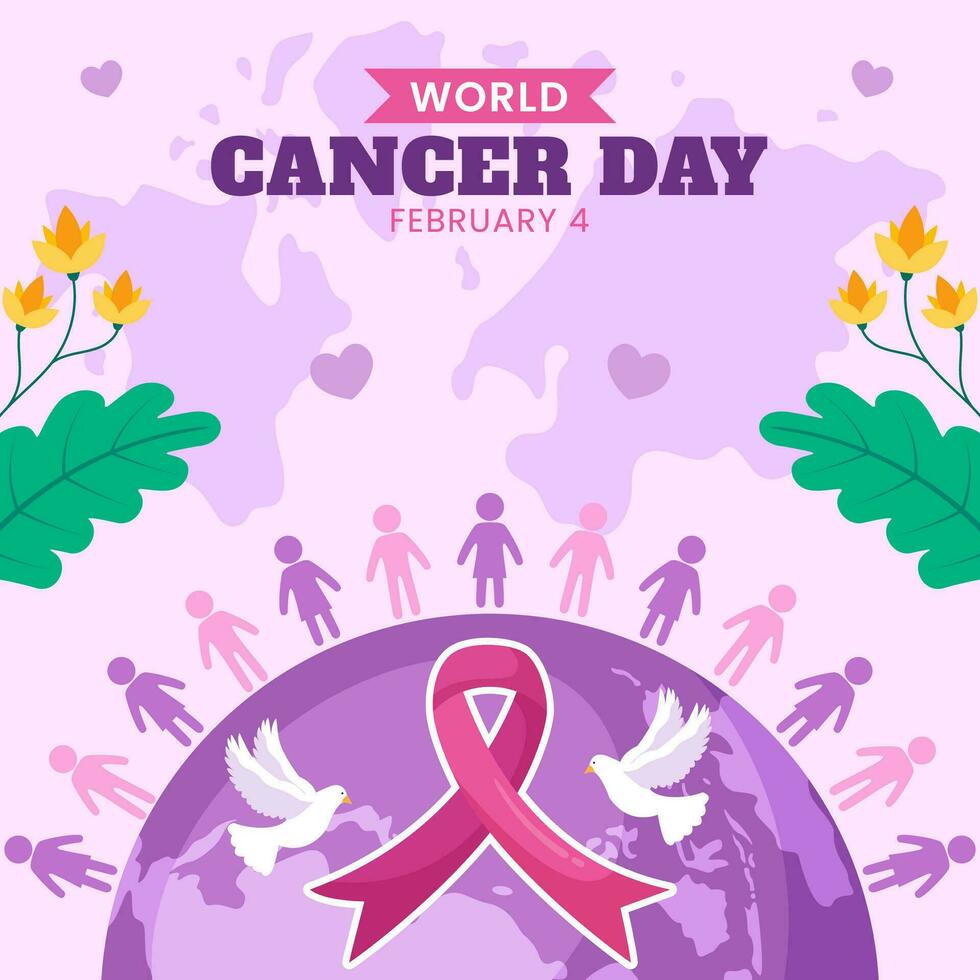 Cancer Day Social Media Illustration Flat Cartoon Hand Drawn Templates Background vector