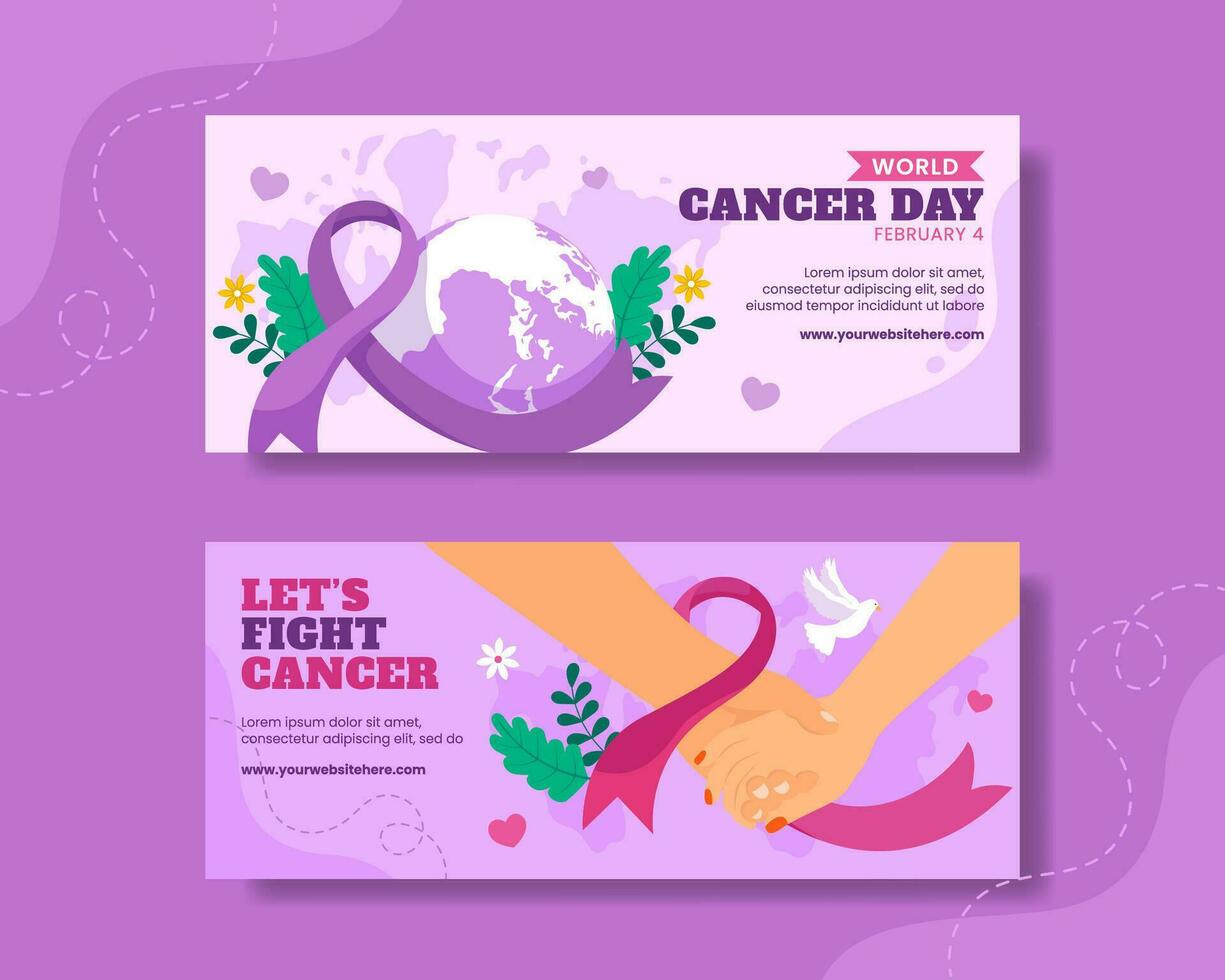 Cancer Day Horizontal Banner Flat Cartoon Hand Drawn Templates Background Illustration vector