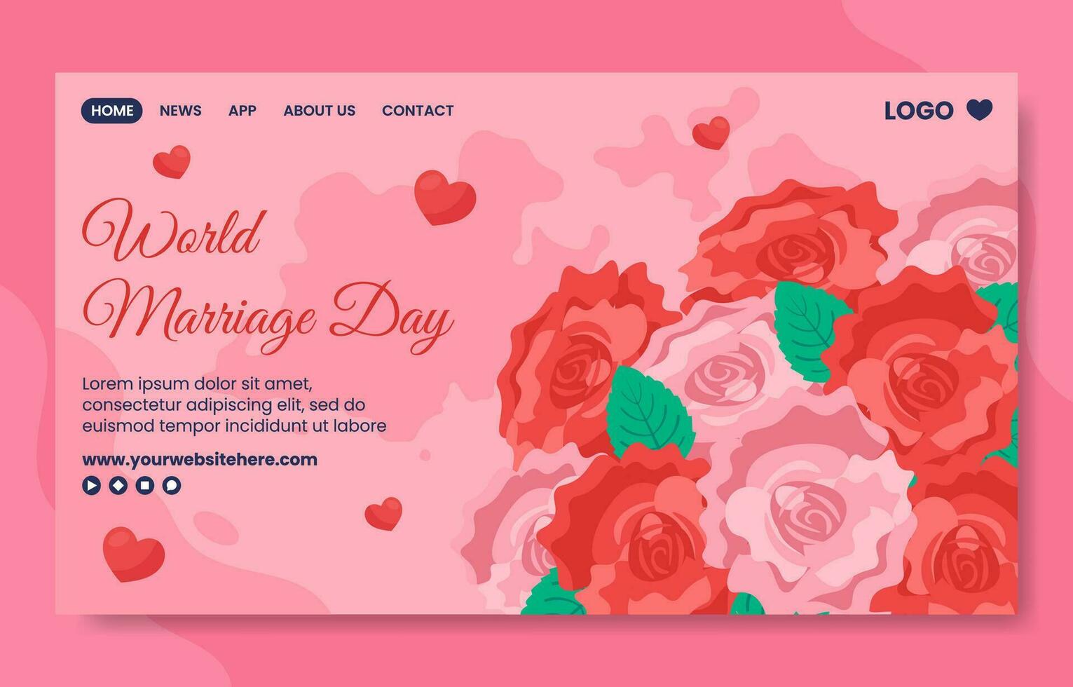 Marriage Day Social Media Landing Page Cartoon Hand Drawn Templates Background Illustration vector