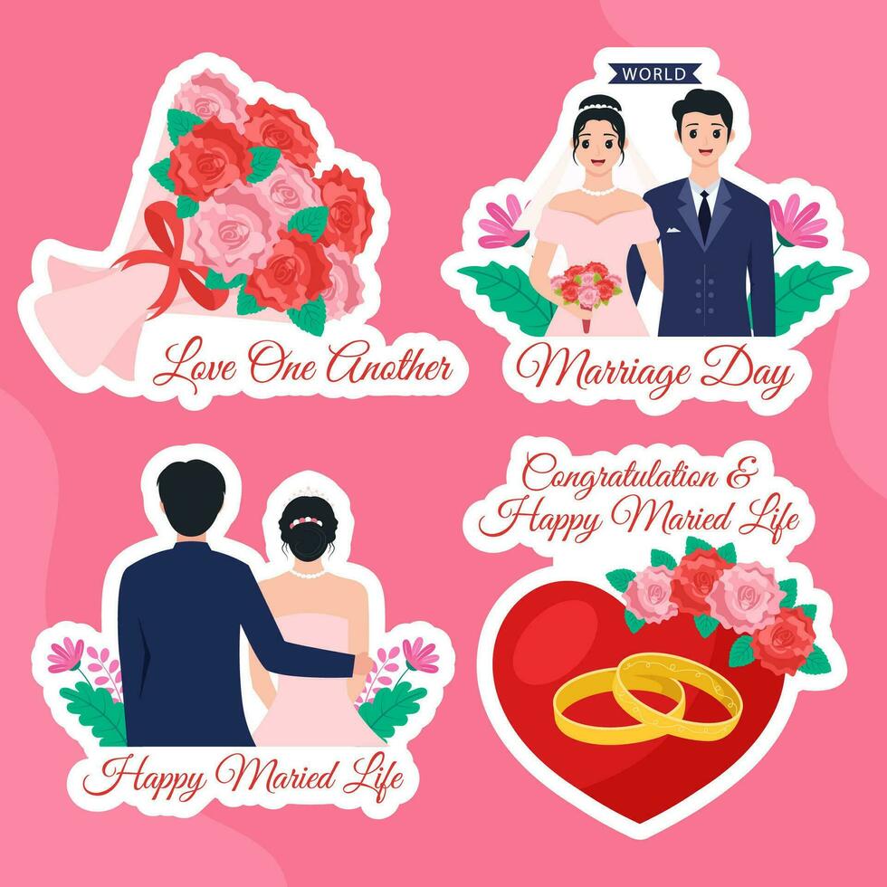 Marriage Day Label Flat Cartoon Hand Drawn Templates Background Illustration vector