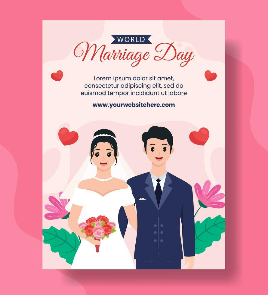 Marriage Day Vertical Poster Flat Cartoon Hand Drawn Templates Background Illustration vector