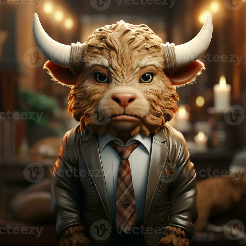 AI generated 3d bull wearing cute clothes photo