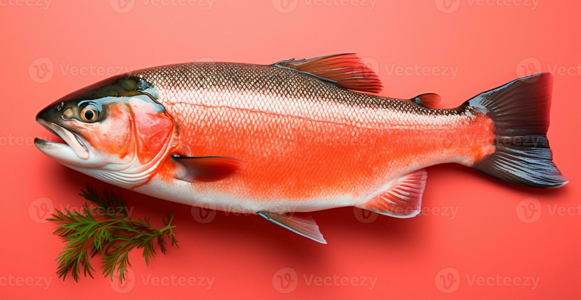 AI generated Lightly salted salmon or trout on a wooden tabletop - AI generated image photo