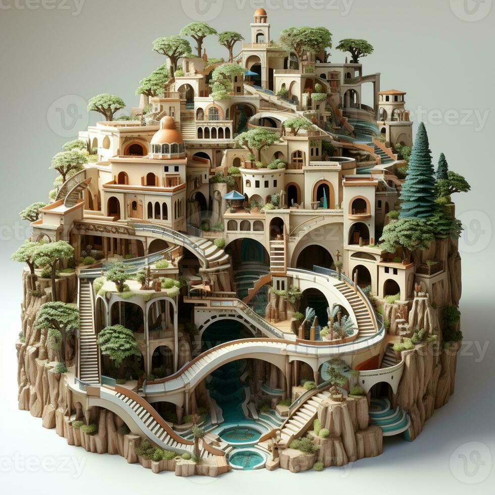 AI generated 3d cardboard model with white background photo