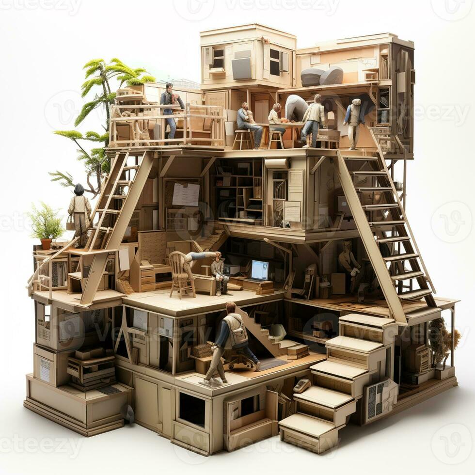 AI generated 3d cardboard model with white background photo