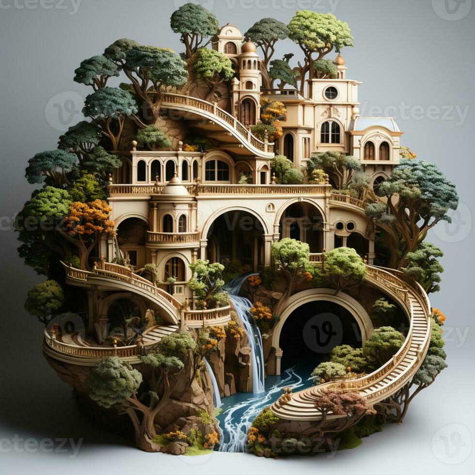 AI generated 3d cardboard model with white background photo