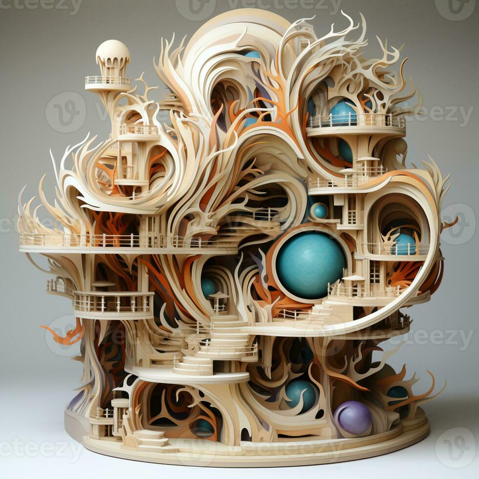AI generated 3d cardboard model with white background photo