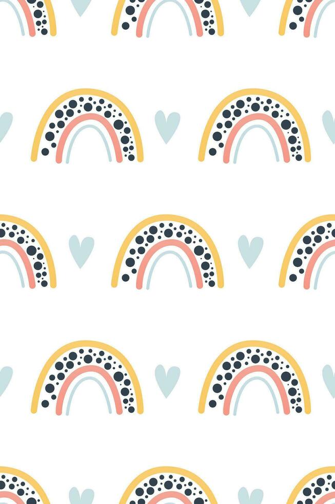 Cute nursery rainbow background. Boho rainbow seamless pattern background vector