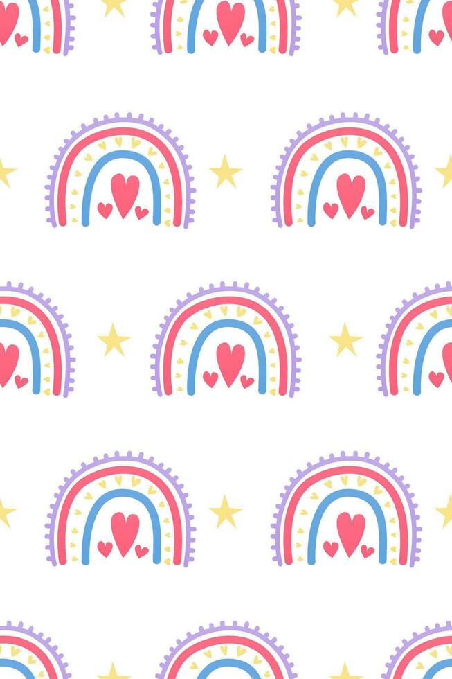 Cute nursery rainbow background. Boho rainbow seamless pattern background vector