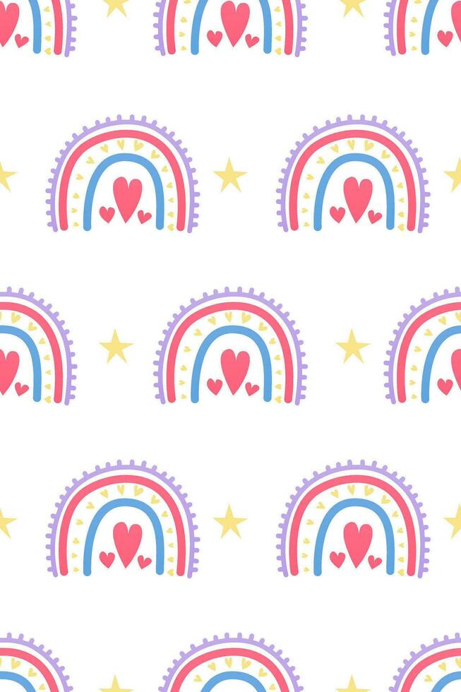 Cute nursery rainbow background. Boho rainbow seamless pattern background vector