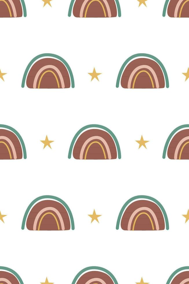 Cute nursery rainbow background. Boho rainbow seamless pattern background vector