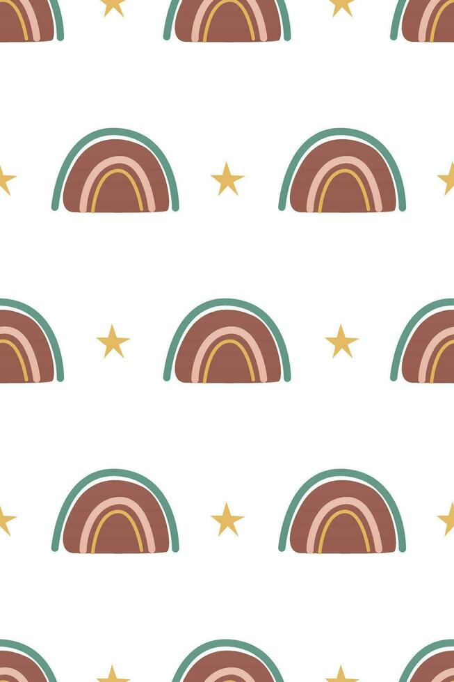 Cute nursery rainbow background. Boho rainbow seamless pattern background vector