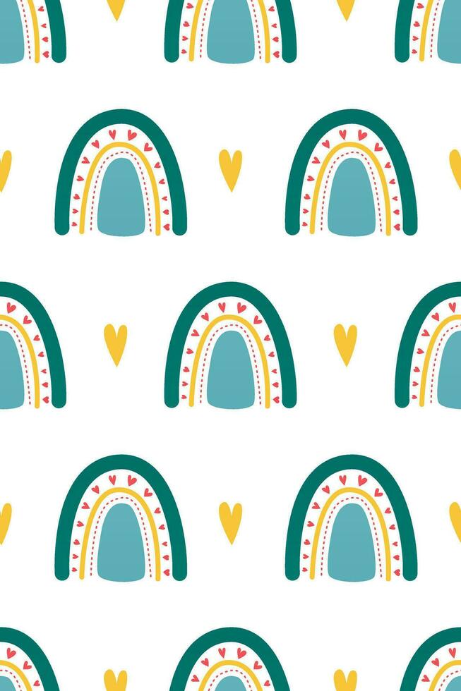 Cute nursery rainbow background. Boho rainbow seamless pattern background vector