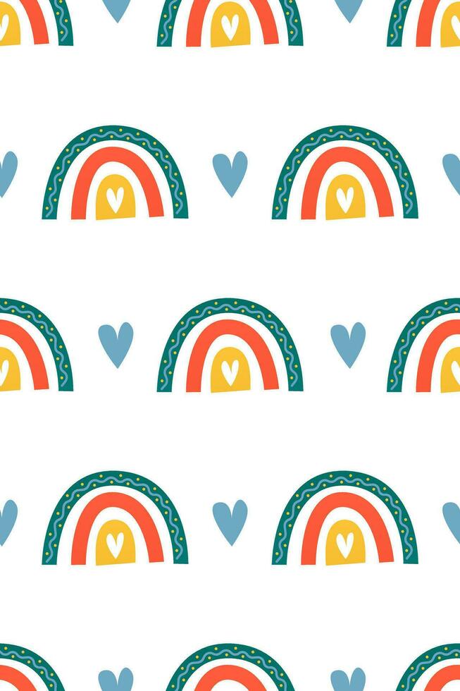 Cute nursery rainbow background. Boho rainbow seamless pattern background vector