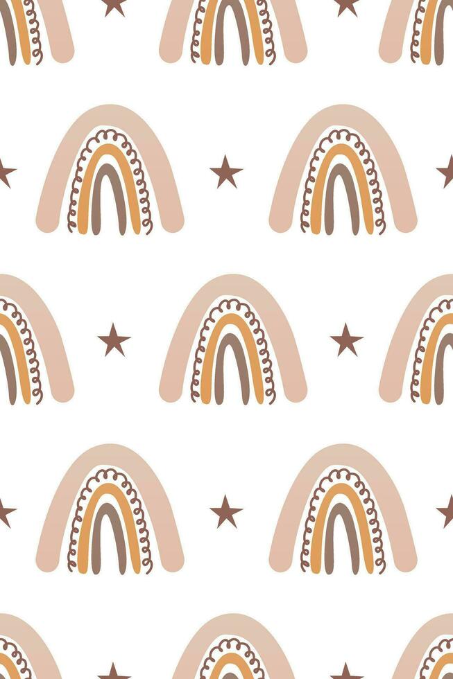 Cute nursery rainbow background. Boho rainbow seamless pattern background vector
