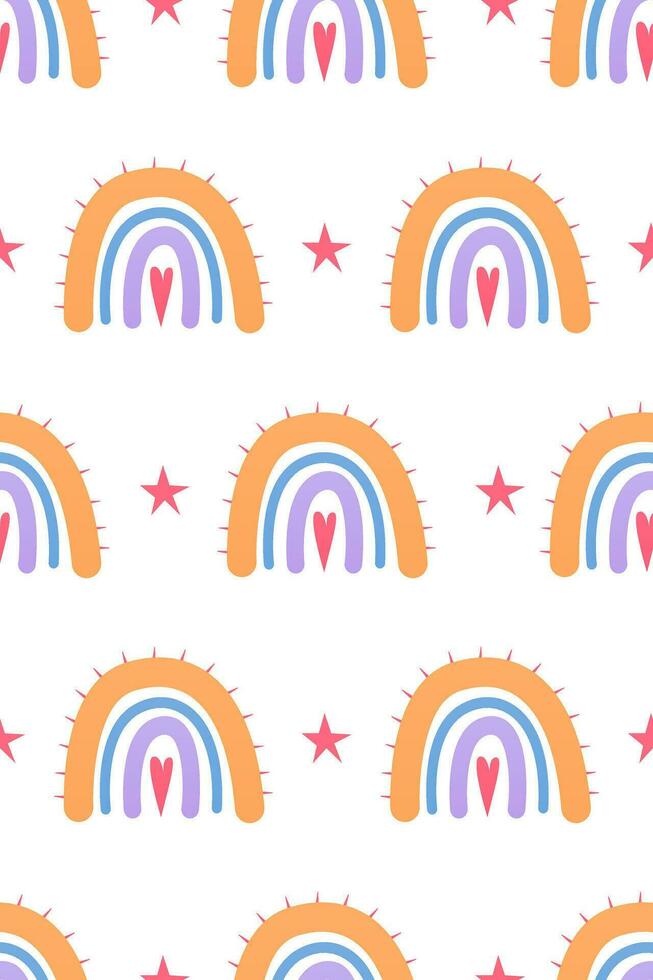 Cute nursery rainbow background. Boho rainbow seamless pattern background vector