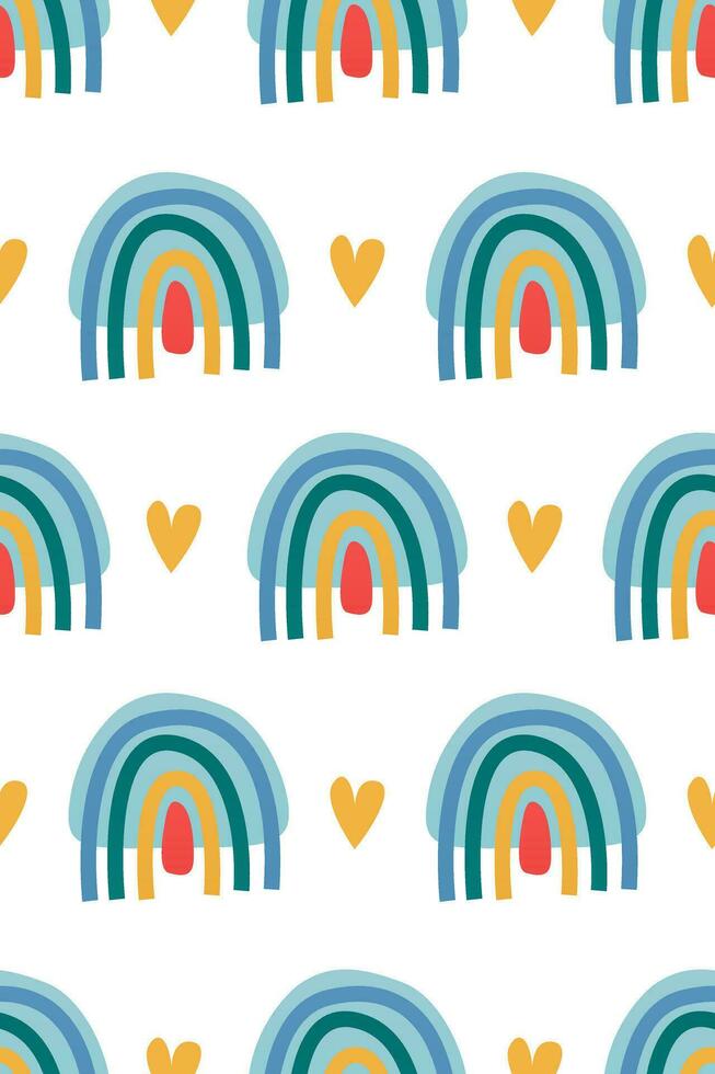 Cute nursery rainbow background. Boho rainbow seamless pattern background vector