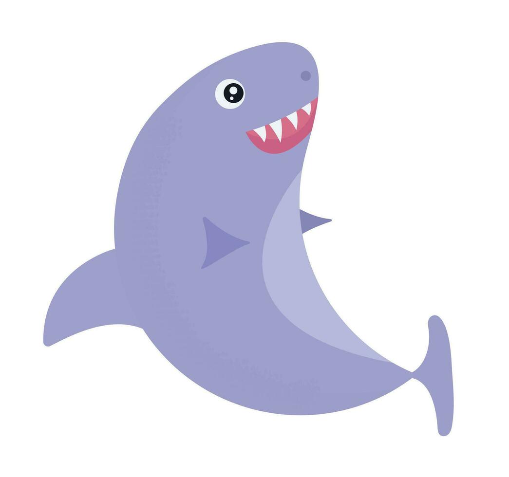 Cute and funny color shark, vector illustration in blue and pink shades