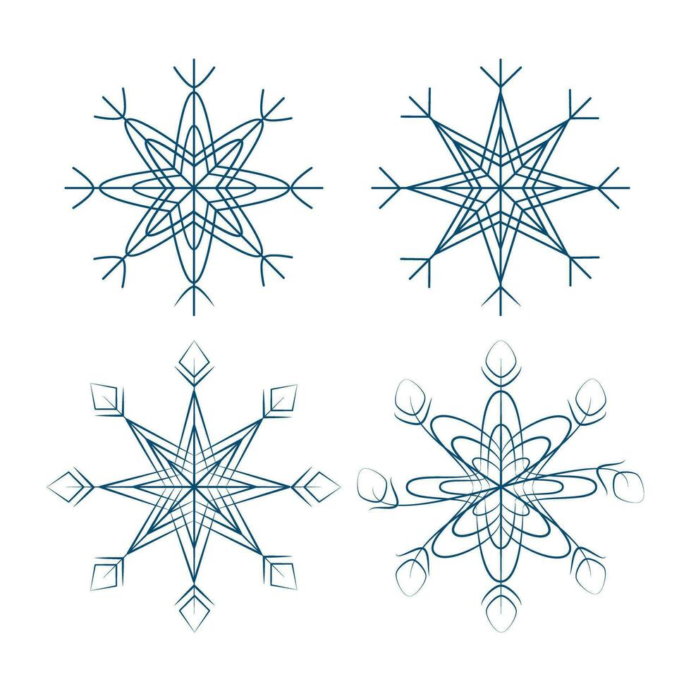 Set of patterned snowflakes in trendy dark blue. Design elements for Christmas or New Year greeting vector