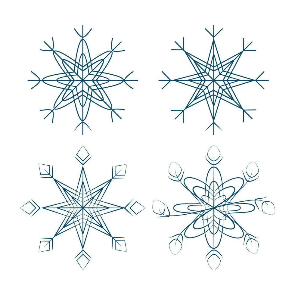 conjunto de estampado copos de nieve en de moda oscuro azul. diseño elementos para Navidad o nuevo año saludo vector