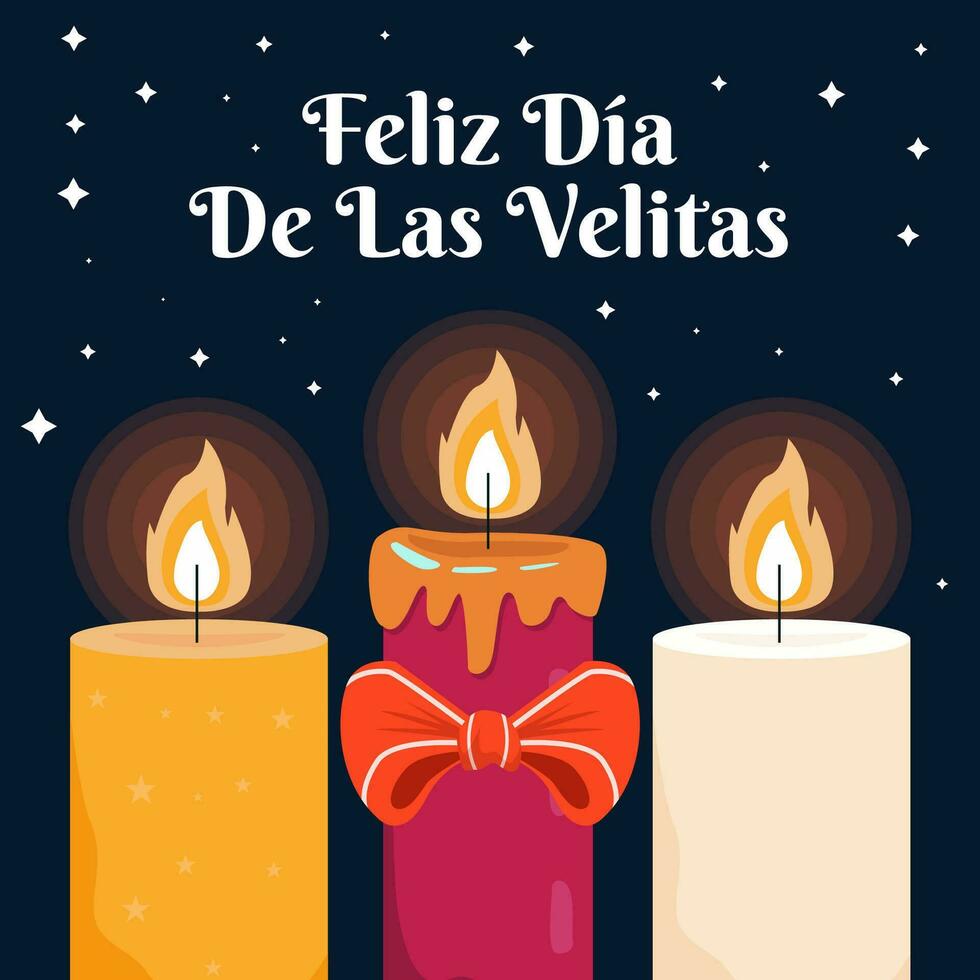 Feliz Dia De Las Velitas illustration with three candles vector