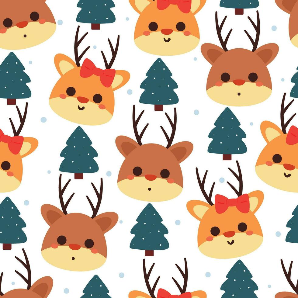 seamless pattern cartoon deer with Christmas tree and Christmas element. Cute Christmas wallpaper for card, gift wrap paper vector