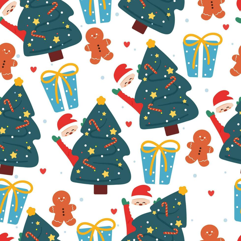 seamless pattern cartoon Santa with Christmas tree and element. Cute Christmas wallpaper for card, gift wrap paper vector