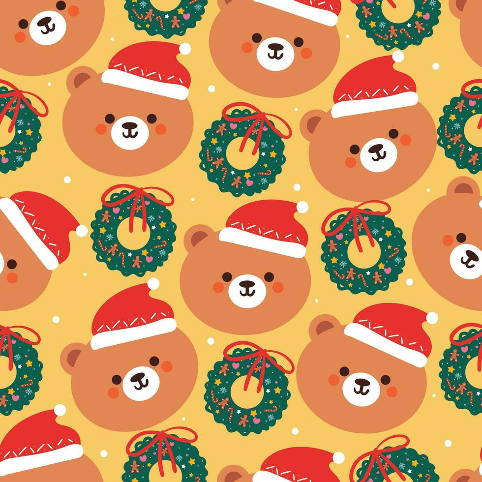 seamless pattern cartoon bear with Christmas tree and Christmas element. Cute Christmas wallpaper for card, gift wrap paper vector