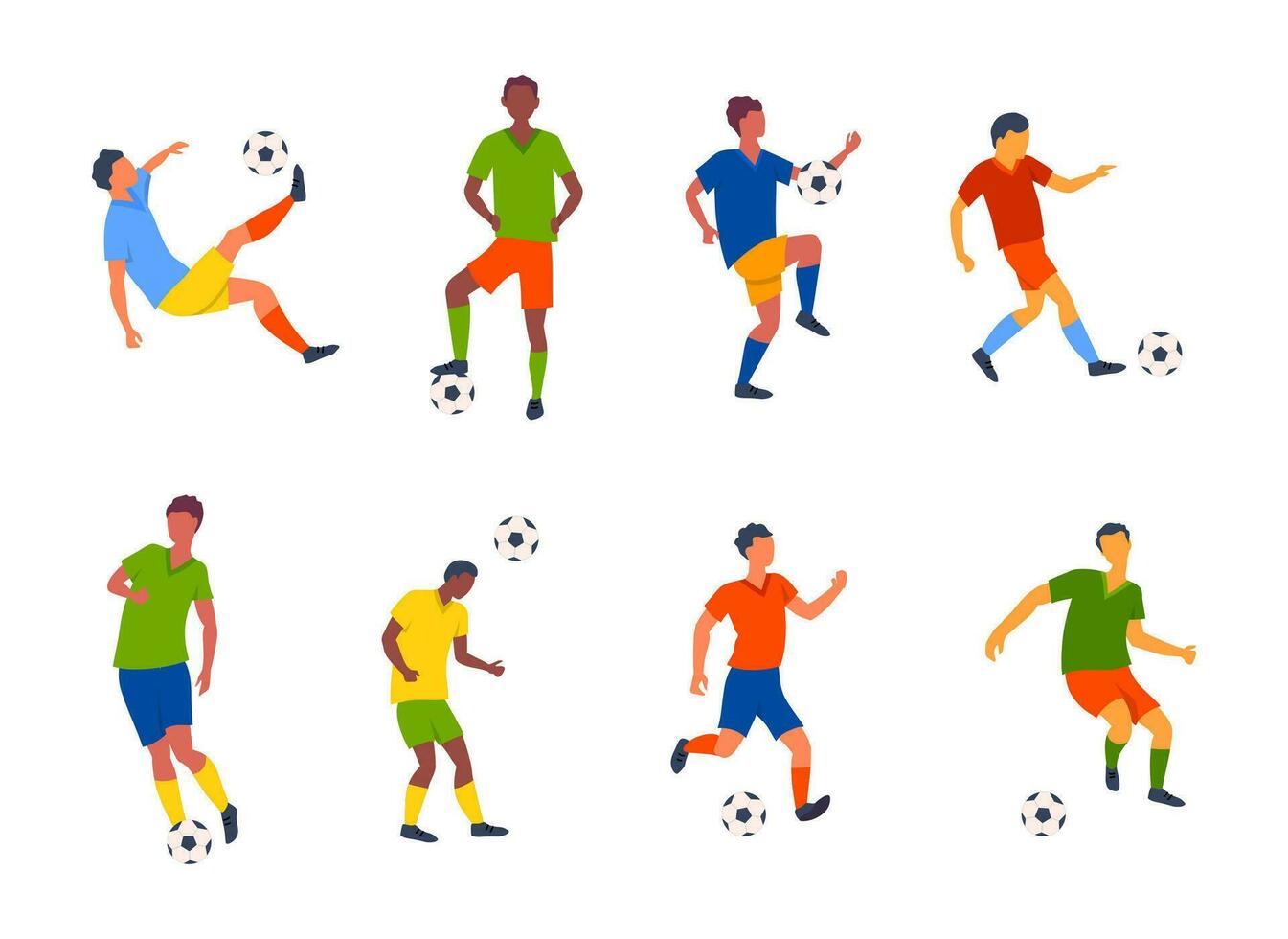 Cartoon Color Characters People Diverse Football Players Set. Vector