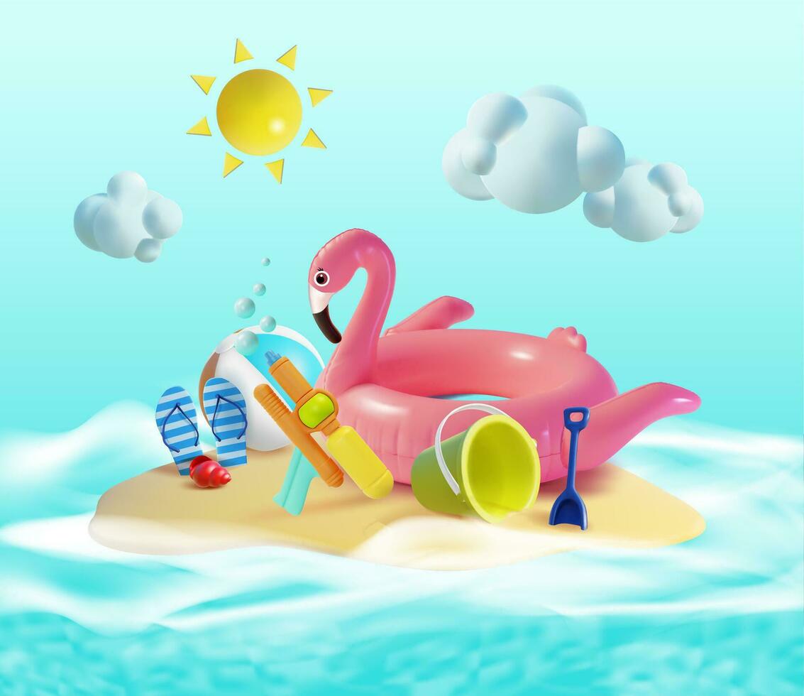 3d Summer Travel and Tourism Concept Cartoon Style. Vector