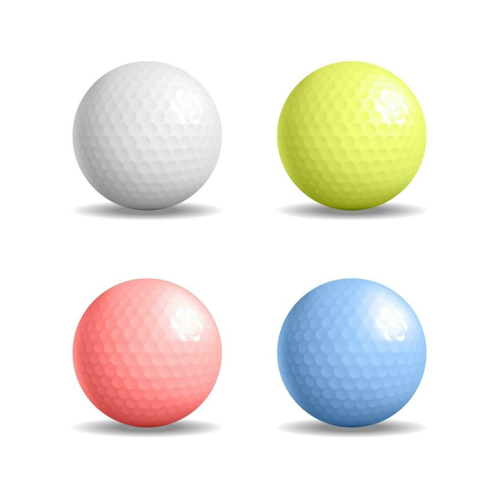3d Different Color Golf Ball Set Cartoon Style. Vector