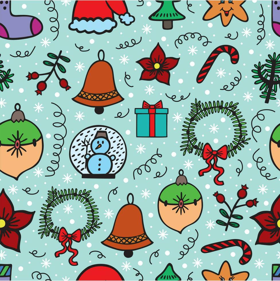 Winter holidays seamless pattern. Christmas vector icons set. Winter elements illustration