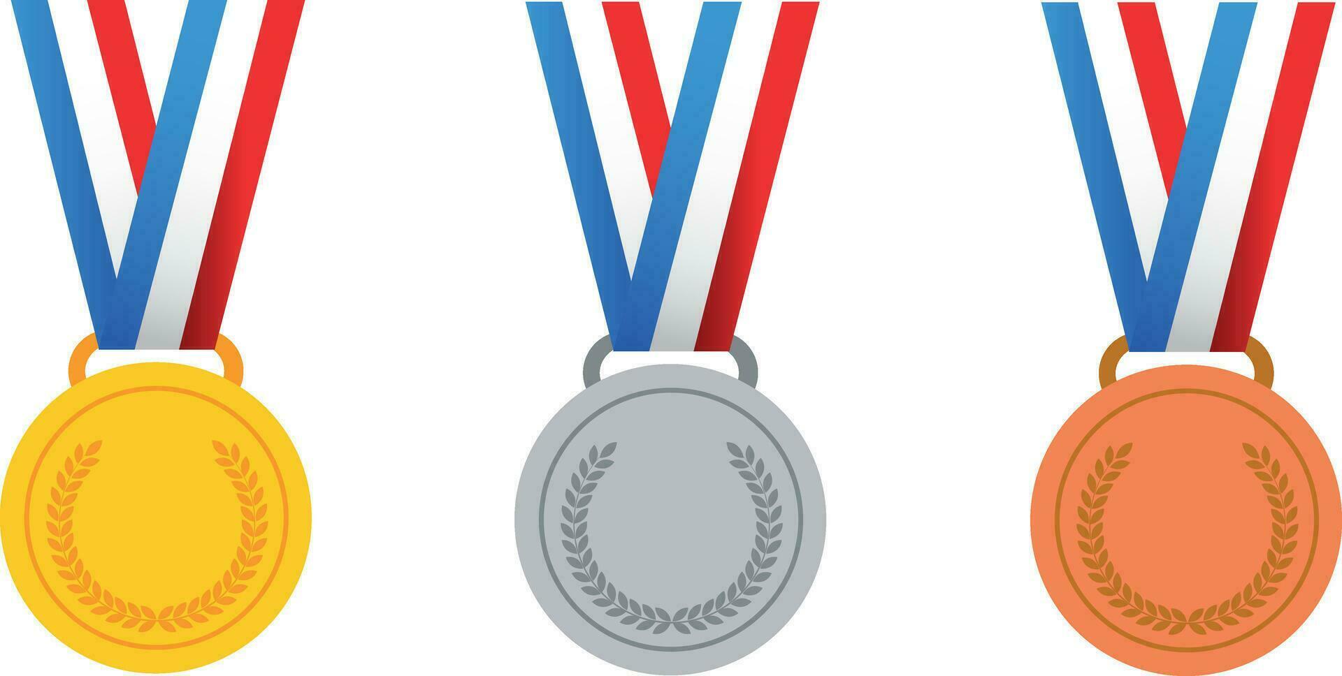 Gold, silver and bronze medals with ribbon vector