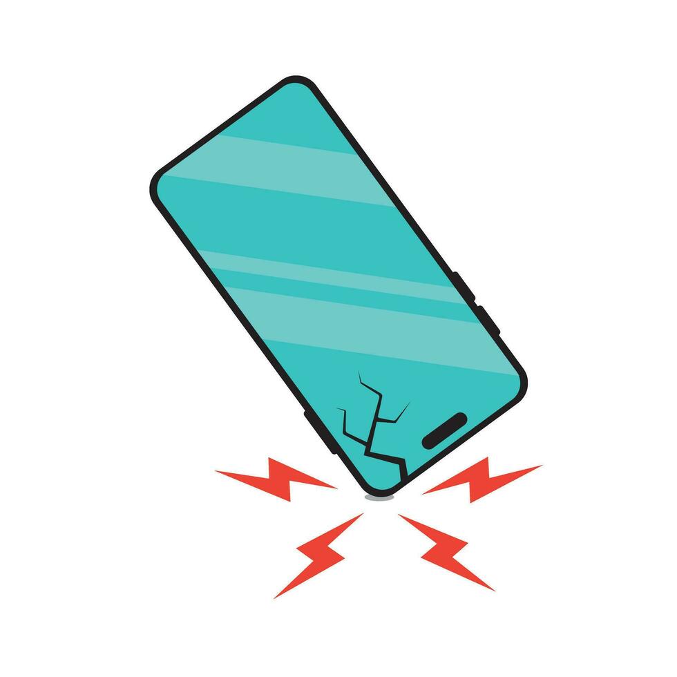 Phone dropped to the ground. broken glass screen isolated on a white background. vector