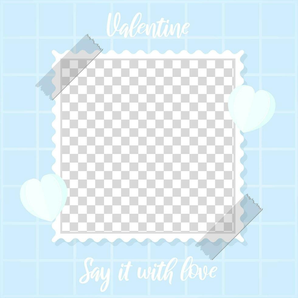 blank photo square template mockup frame valentine day style blue love design vector illustration