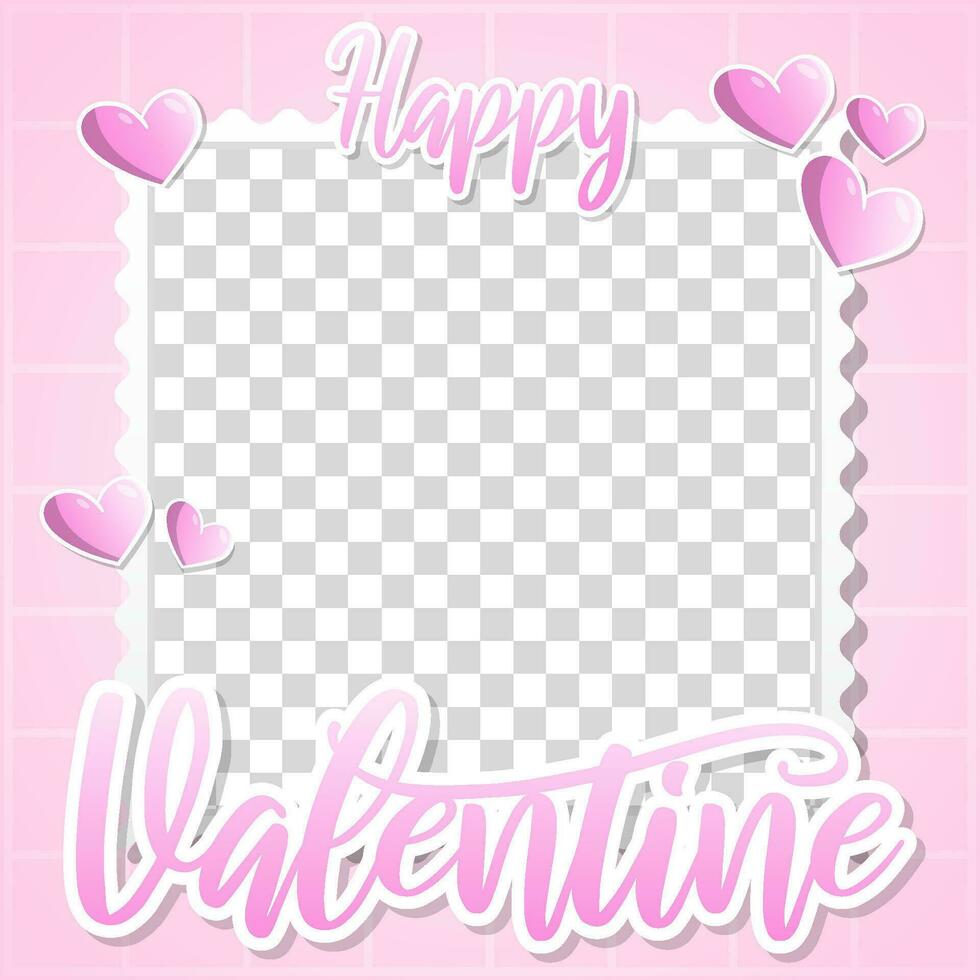 blank photo square frame happy valentine day style pink love template design vector illustration