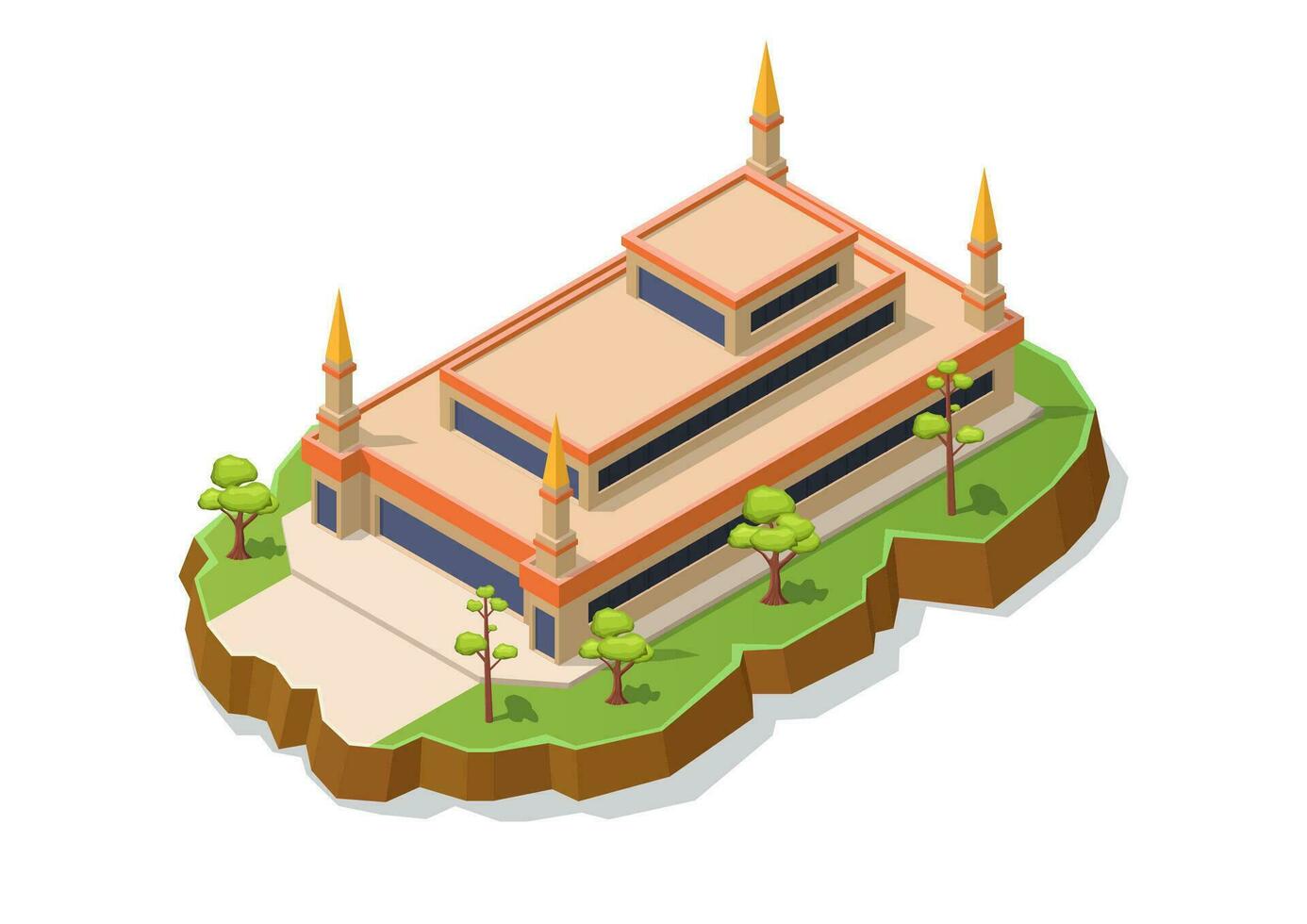 Isometric temple building on island. vector