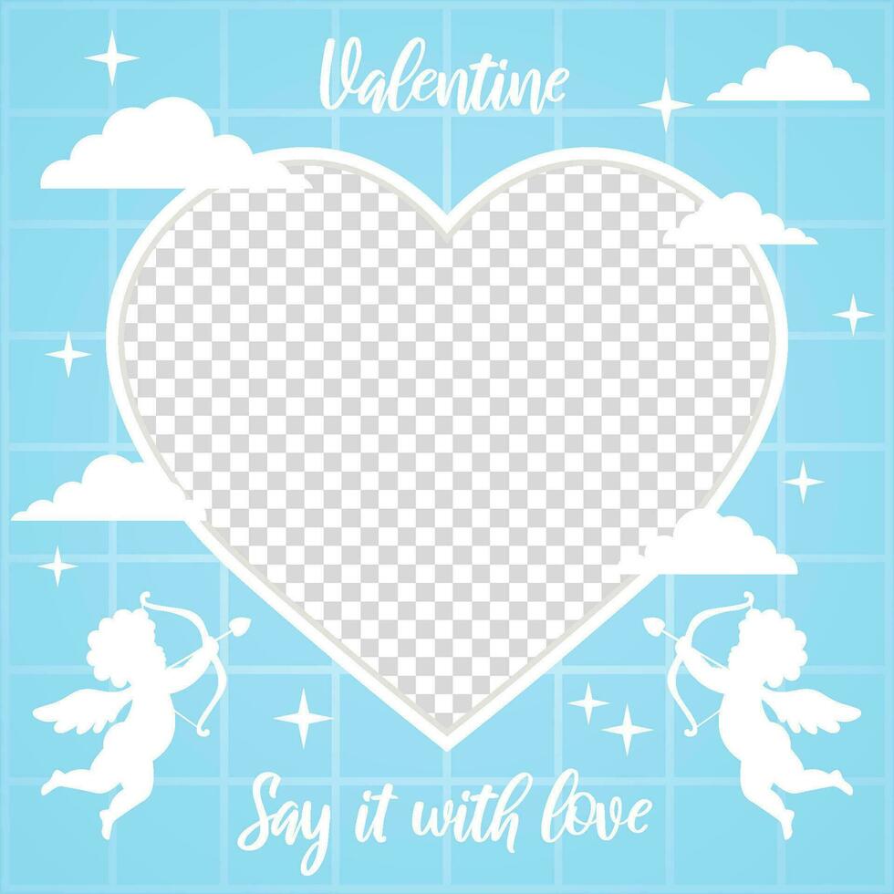foto modelo Bosquejo marco azul enamorado día estilo Cupido amor diseño vector Bosquejo ilustración