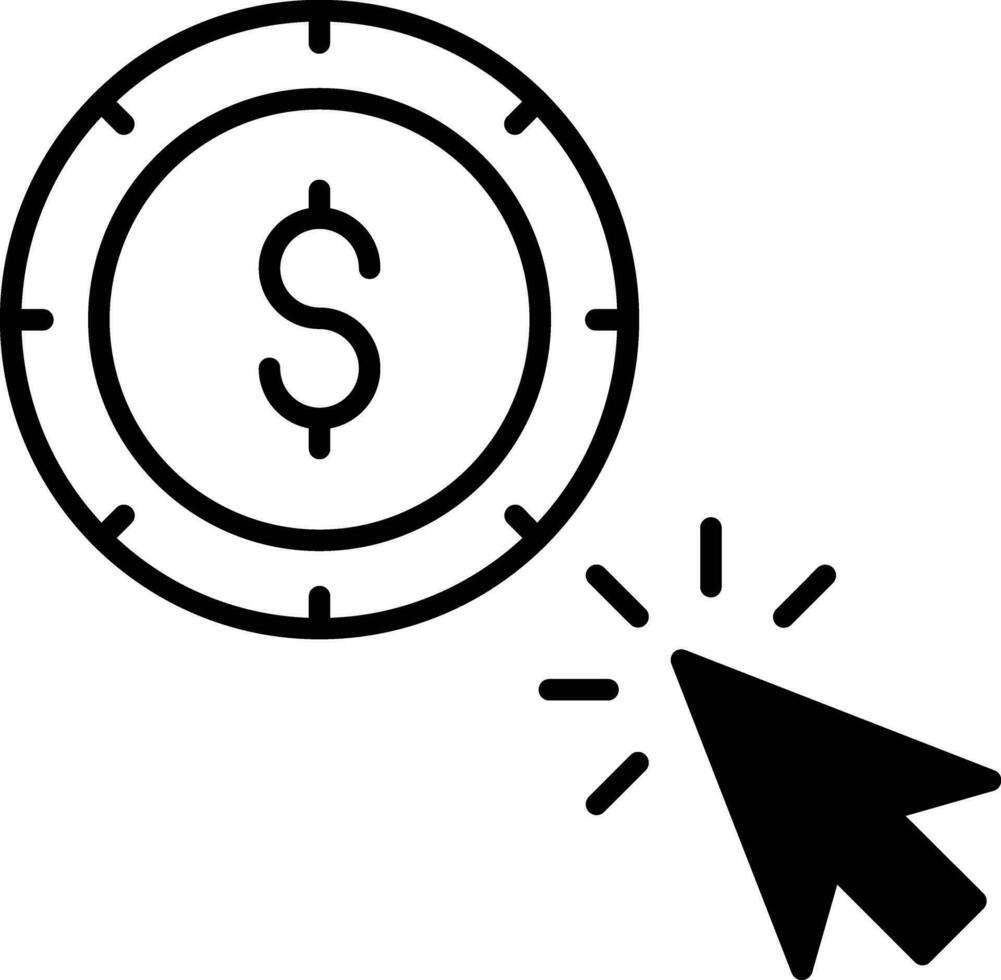 Dollar per click solid glyph vector illustration